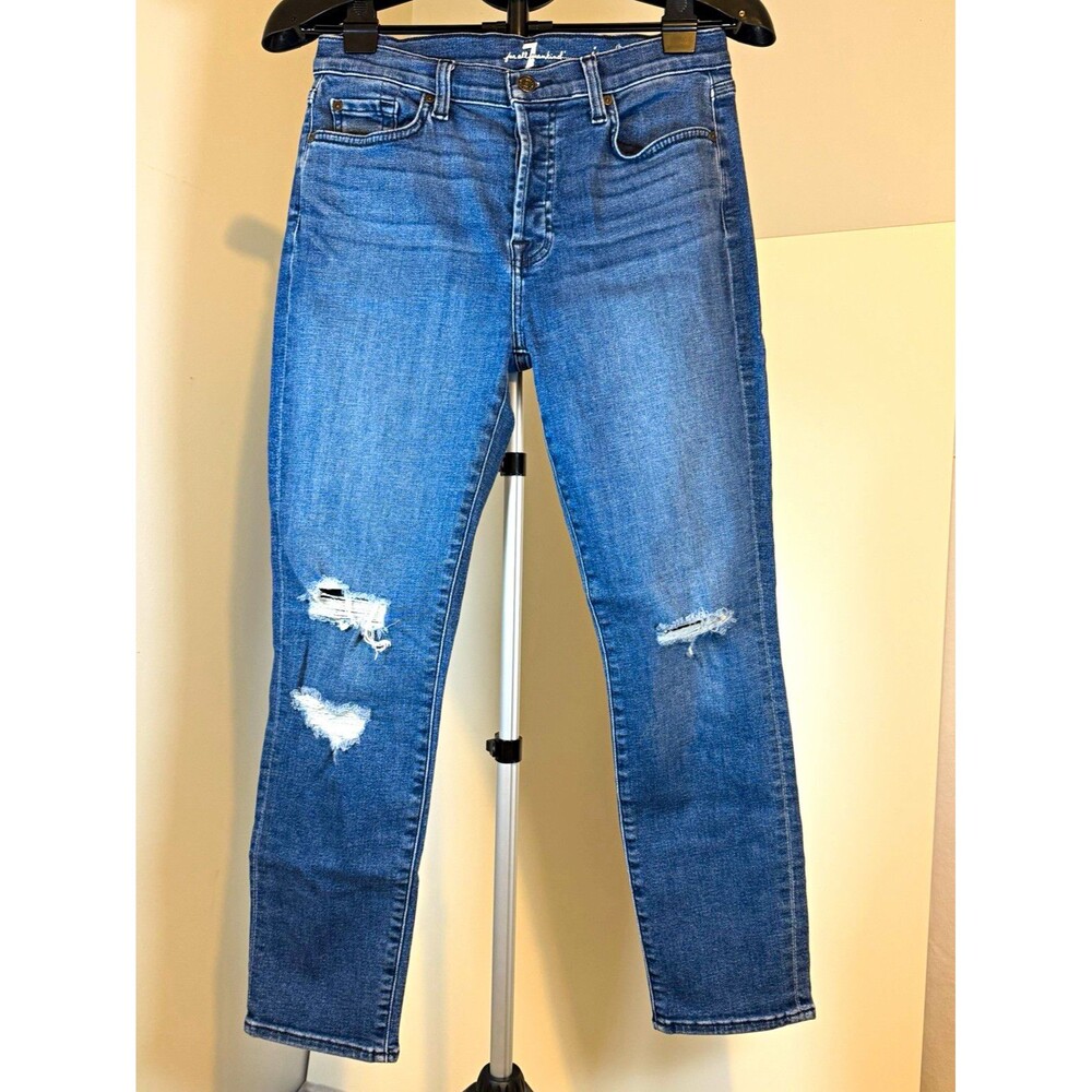 7 For All Mankind Josefina Women's Skinny Slim Jeans Blue Medium Wash Button Fly